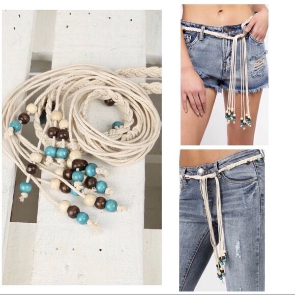 NATURAL Twisted Knot Bead Detail Leatherette Belt - Picture 1 of 7